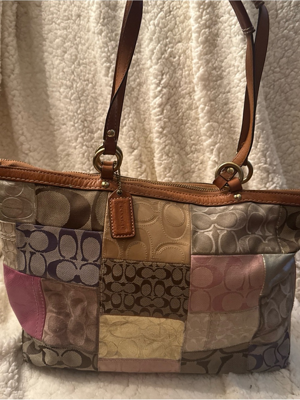 Coach Patchwork Signature Tote in Neutral and Pastel Accents